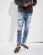 Super Stretch Medium Wash Patched Structured Look of Rigid Mens Skinny Denim