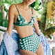  2023 Wholesale New Green Bikini Thousand Bird Lattice Split Swimsuit Sexy Swimwear