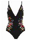  Chinese Style Embroidery V Neckline Backless Simple Classic Slim Sexy Figure Flattering One-Piece Swimwear Swimsuit for Ladies