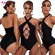  Dear-Lover Black Cut-out Criss Cross Halter Neck One-Piece Swimsuit