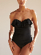  Detachable Shoulder Strap Tube Top Backless Slim Figure Flattering One-Piece Swimwear Swimsuit for Ladies
