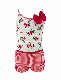 Stitching Print Red and White Striped Red Flower Decoration One-Piece Swimwear for Girl manufacturer