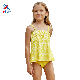  Bright Yellow Printed Two Piece Kid Girls Nylon Tankini Swimwear