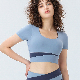  Women′s New Short Sleeved Yoga Clothing with Chest Pad T Shirt Fitness Yoga Sports Short Tight Elastic Top Sexy Activewear Gym Wear