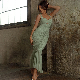  European Wish New Women′ S Sling Stitching Dress Fashion Sexy Spice Girl Tight Pleated Fishtail Skirt