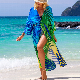  SJ-ZL1075 Wholesale 2023 new artificial cotton positioning print beach blouse sexy cardigan loose holiday anti-bikini blouse