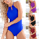  Cross Neck Strap Solid Color One-Piece Swimwear