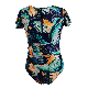  Fashion Print One-Piece with Short Sleeve Rashguard Swimuit
