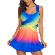 Morden Color Block Print Swimdress Tankini Sexy Crisscross Back with Regular Boyshort Tummy Control Design Two Piece Swimsuit for Women manufacturer