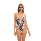  Leopard Print High Leg One-Piece Swimsuit V Neck Swimwear Beachwear Bathing Suit