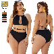  Women′s Sexy Halter Criss Cross Lace-up Swimsuits Backless 2 Pieces Swimming Wear Wholesale Plus Size Swimwear 2XL-5XL