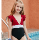 2023 New Children′s Swimsuit One-Piece Cute Girl Wine Red Bikini