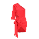 Hot Red Women Sloping Shoulder Party Dress One Shoulder Cocktail Mini Dress