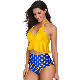 Morecredit Wholesale Womens Yellow Halter Tankini Sets Beach Outfits, 2 Piece Ruffle Bathing Suits Flowy Swimsuit with Printed High Waisted Bottom manufacturer