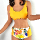  Printed Separate Wooden Ear Edge High Waist Women Swimsuit Sexy Swimwear