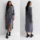  Women′s Sexy Button Down Waist Belt Solid Color Long Sleeved Dress