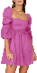  Square Neck Women Long Puff Sleeve A-Line Casual Short Mini Dress