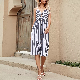  Fashion Striped Dress V Neck Maxi Sundress Sleeveless Beach Breathable Casual Women Dress