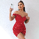  The Red Fashionable Short Dress Can Be Easily Worn on The Street and at Parties