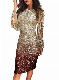  Womens Elegant Sexy Mini Dress Gradient Sequin Tassel Sleeve Knee Length Bodycon Cocktail Party Club MIDI Dress Esg13658