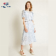 OEM Ss22 Women Blue Ruffle Plaid Plad Lolita Mini Two Piece Set Dress with Belts Ladies Waistband Dress