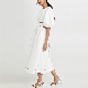  Custom Logo Print Vintage Lady Plain Dress O-Neck Maxi Casual Linen Dresses