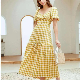  Gingham Long Dress Summer Casual Sweetheart Maxi Dress