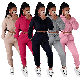  L286105 Women Winter Clothes Casual Khaki Thick Hooded Sweatpants Two Piece Outfits Set
