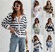  Designer Winter Women Striped Loose Knitted Sweater Coat Cardigan
