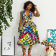  Wholesale Custom Plus Size Plaid off Shoulder V-Neck Elegant Dress for Women