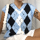  College Style Rhombus Girls Quilted Vest Sweater Loose Custom Casual Sweater Vest