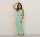  OEM Custom Women Long Sleeveless Ribbed Knitted Sweater Dress