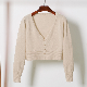  OEM Custom Spring Women V-Neck Short Knitted Sweater Coat Cardigan