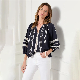  Custom Floral Print Long Sleeve V Neck Linen Tops Women′s Blouse