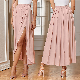  High Waist Side Slit Long Skirt Maxi Pleated Skirt for Women