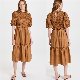  Round Neck OEM China Custom Apparel Factory Hot Selling Wholesale Fashion Summer Elegant Ladies Mini Short Puff Sleeves Women Dress