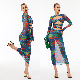  Round Neck OEM China Top Sale Apparel Factory Hot Selling Wholesale Fashion Summer Elegant Ladies Mini Long Sleeves Women Slim Blue Dress