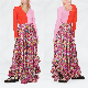 Women Fashion Floral Print Maxi Pleated with Ruffle Hem Long Skirt