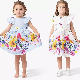  Manufacturer China Apparel Good Quality Children Girls Kids Summer Clothes Floral Border Print Frill Sleeves Baby Dresses