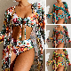  Long Sleeve Cover up Split Three Piece Printed Sexy Swimsuit Women Bikini