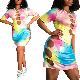 L287925 Tie-Dye Print Burning Flowers Ripped Half Sleeve Sexy Dress Party Dress manufacturer