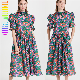  Lady Elegant Fashion Women Clothing Short Sleeve Female Summer OEM Flower Casual Dress with Ruffle Hem