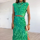  2023 New Pressed Pleated Half High Neck Short Shirt High Waist Slit MID-Length Skirt Two-Piece Suit Set