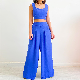  2023 Square Collar Short Style Vest High Waist Wide Leg Pants Large Size Fashion Casual Suit Lady Set