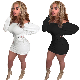  L287943 Solid Color off Shoulder Lace up Eyelet Club Dress