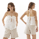 Women Sweet Back Cross Sleeveless Linen Crop Tops off Shoulder Halter Tops