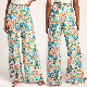  Fashion Print Straight Leg Pants Retro High Stretch Side Pocket Women′s Pants