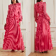  Wholesale China Customized High Quality Top Sale Ladies Elegant Clothes Belted Guipure Pleated Gauze Maxi Women Lace Dress