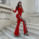  Sexy Bandage Single Long Sleeve Wide Leg Studded Mesh Pants Romper