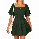 Wholesale Square Neck Short Sleeves Crossover Waist Casual Party Mini Dress